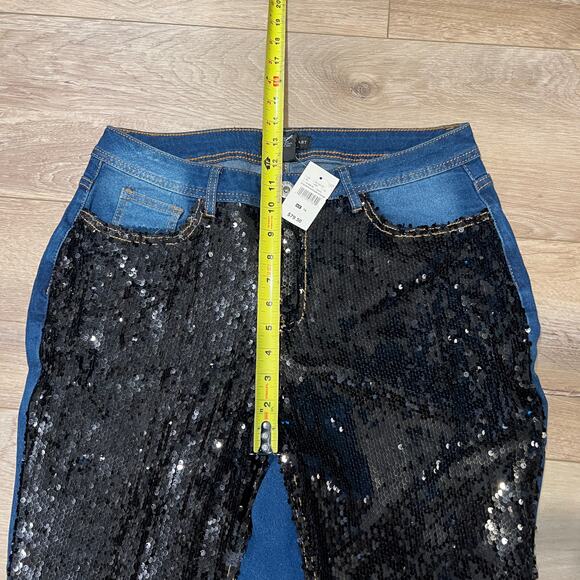 ASHLEY STUART Women's Sequined Mid Rise Skinny Jeans Size 14 In Denim - Picture 7 of 14